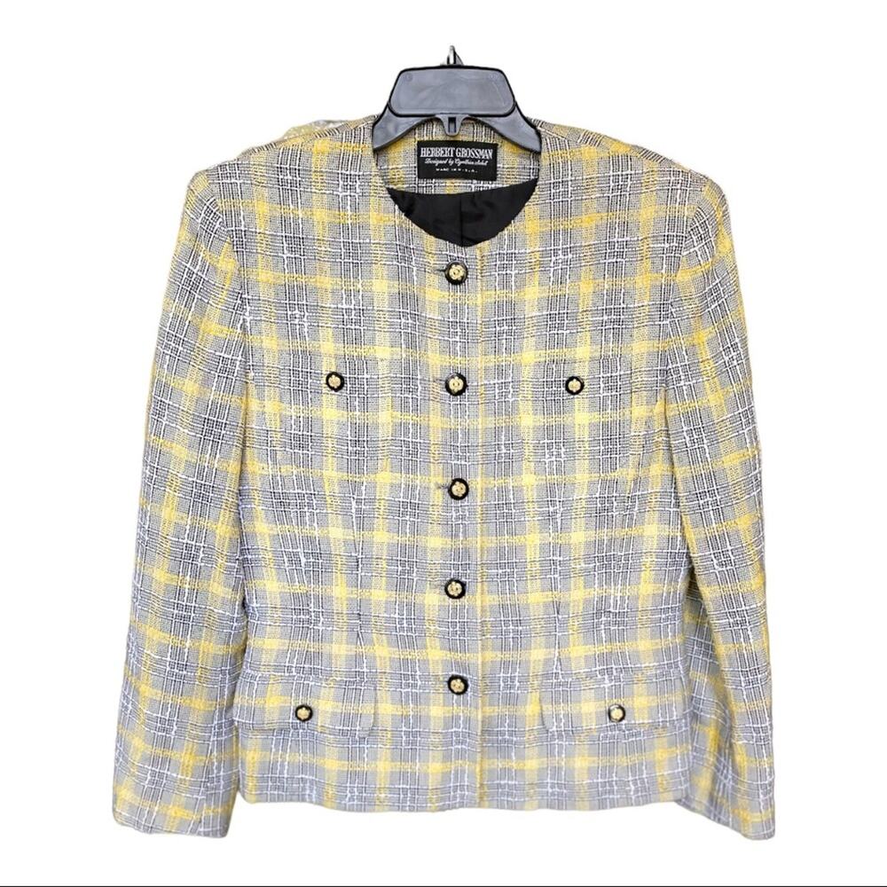 Herbert Grossman Cynthia Sobel Vintage Yellow Black Tweed Boucle Jacket Size 14
